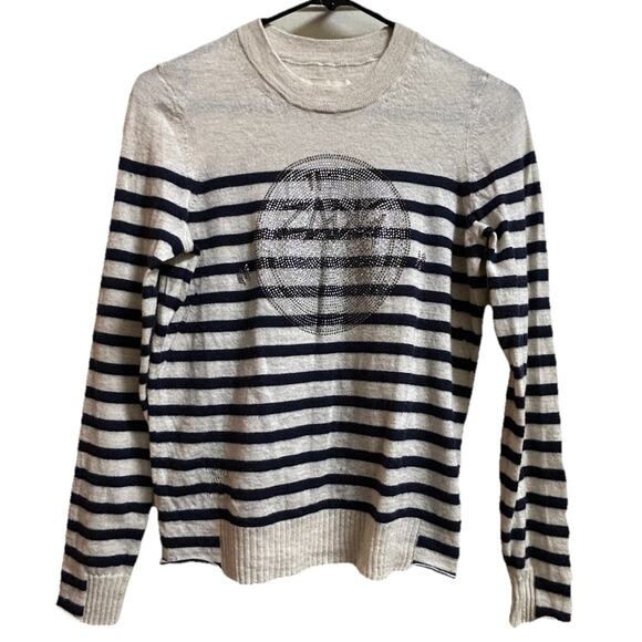 Zadig & Voltaire Miss CP Ivory Stripes Cashmere Crystal-Embellished Sweater - S - Picture 3 of 10